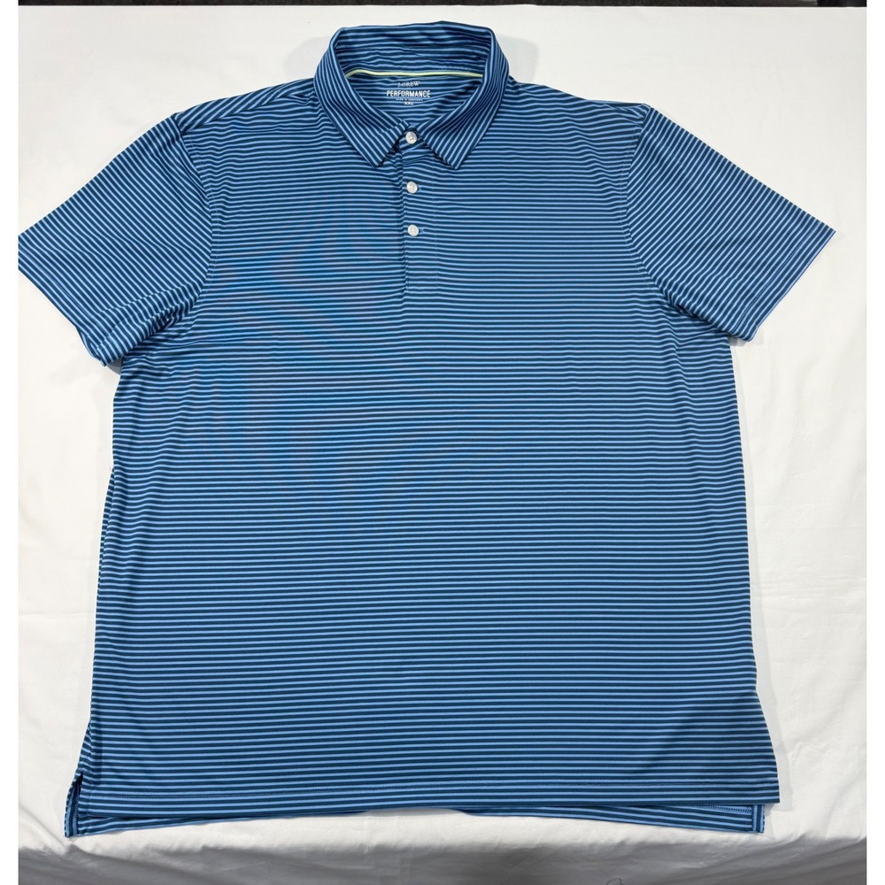 J.Crew Performance Mens XXL Blue Striped Short Sleeve Golf Polo Shirt